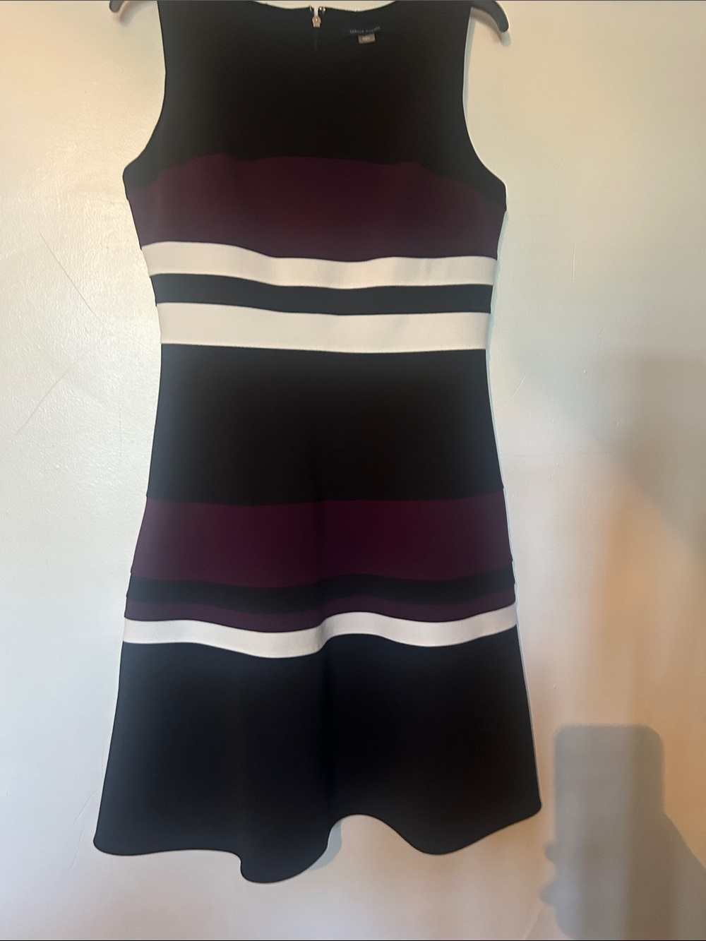 Tommy Hilfiger sleeveless Black and Plum Stripe Fit-and-Flare Dress